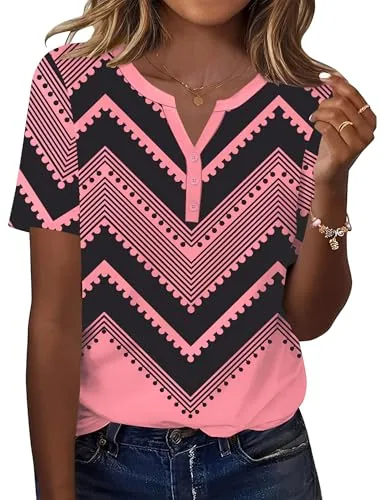 Ladies Tops and Blouses Short Sleeve V Neck Blouses Pullover Shirts