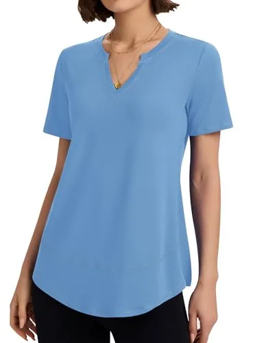 Women's V Neck Workout Shirts Short Sleeve Moisture Wicking Shirt Yoga