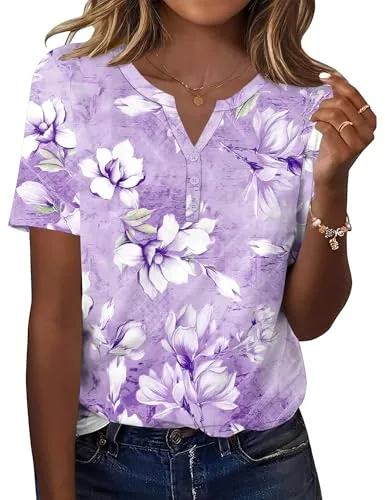 Plus Size Tops for Women Summer Short Sleeve V Neck Shirts Blouses