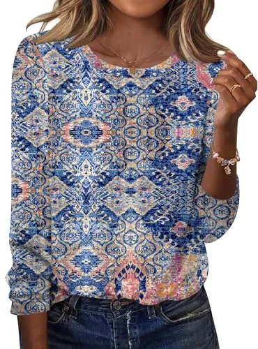 Long Sleeve Tops for Women Dressy Casual Blouses Crew Neck Shirts