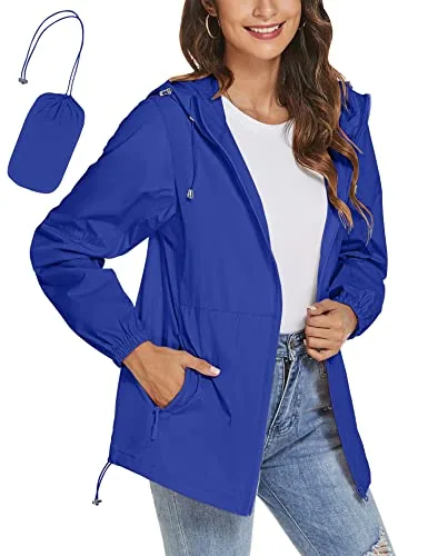 Womens Lightweight Summer Rain Jacket Waterproof Zipper Pocket Rain Jackets