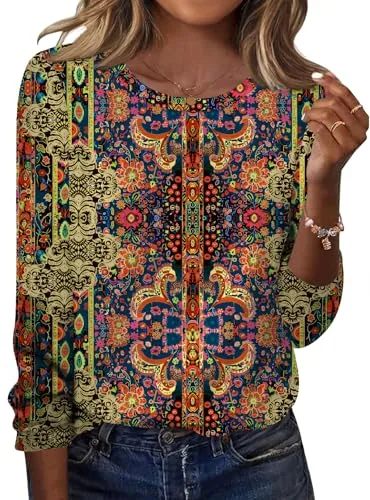 Women Long Sleeve Crew Neck Tops Casual Blouses Pullover Shirts