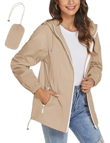 Women's Waterproof Rain Jacket Lightweight Hooded Raincoats Travel Jackets