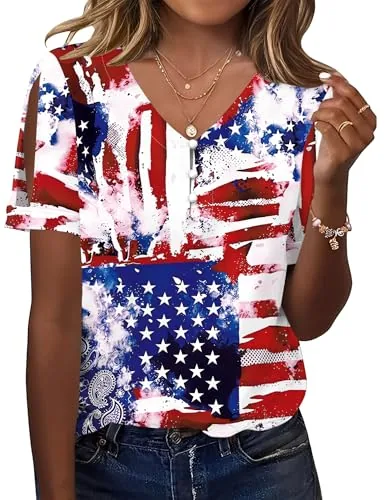 Summer Tops for Women Split Short Sleeve Dressy Casual Blouse Shirts