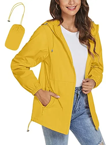 Plus Size Rain Coats for Women Water Resistant Hood Travel Jacket