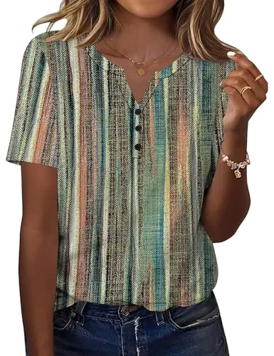 Womens Summer Shirts Dressy Casual Short Sleeve Tops V Neck Blouses