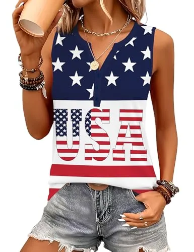 Women's Tank Tops Plus Size American Flag Blouses Sleeveless Tee