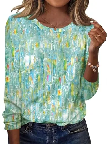 Ladies Blouses and Tops Plus Size Crew Neck Long Sleeve Shirts