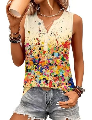 Women's Fashion Shirts V Neck Tank Tops Summer Sleeveless Blouses