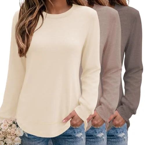 3 Pack Lightweight Sweatshirts for Women Long Sleeve Crewneck Tops
