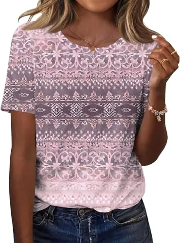 Crew Neck Tops for Women Short Sleeve Business Casual Blouses Shirts