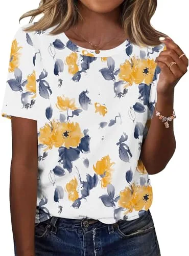 Women's Plus Size Tunic Tops Short Sleeve Crew Neck Tee Shirts