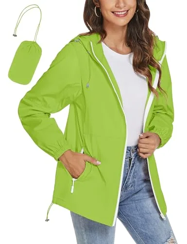 Rain Jacket for Women Lightweight Hooded Raincoat Outdoor Waterproof